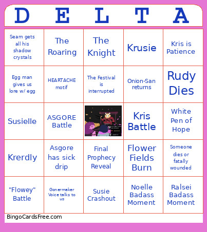 DELTARUNE CH5 Predictions Bingo Card