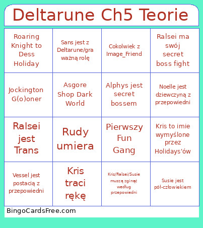 Deltarune Ch5 Teorie Bingo Card