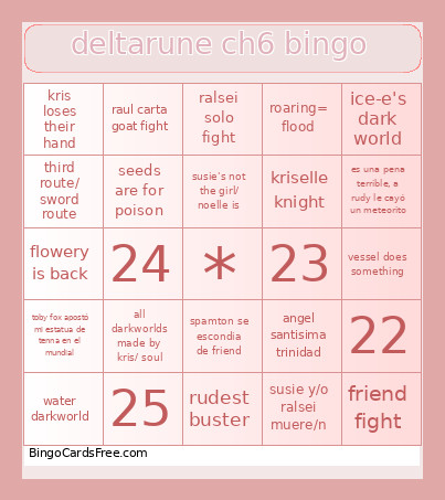 Deltarune Ch6 Bingo Card