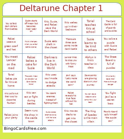 Deltarune Chapter 1 Bingo