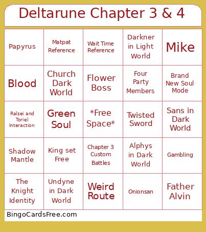 Deltarune Chapter 3 & 4 Bingo