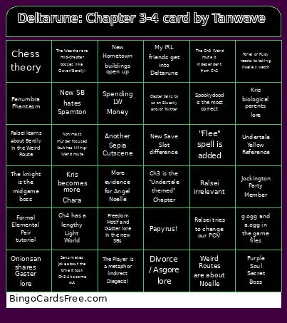Deltarune: Chapter 3-4 By Tanwave Bingo Card