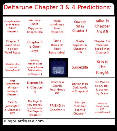 Deltarune Chapter 3 & 4 Predictions: Bingo Card