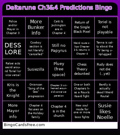 Deltarune Chapter 3 & 4 Predictions Bingo