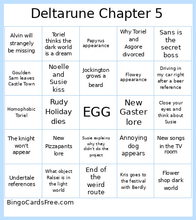 Deltarune Chapter 5 Bingo Card