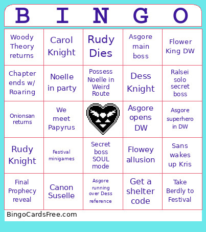 Deltarune Chapter 5 Bingo Card
