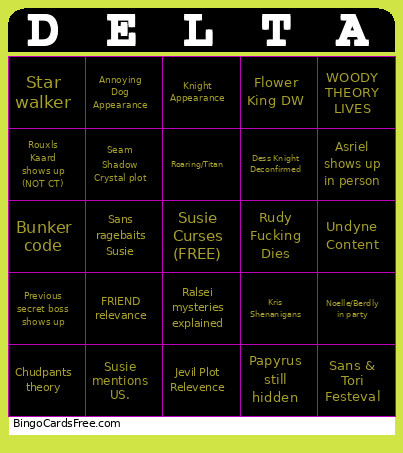 DELTARUNE Chapter 5 Bingo Card