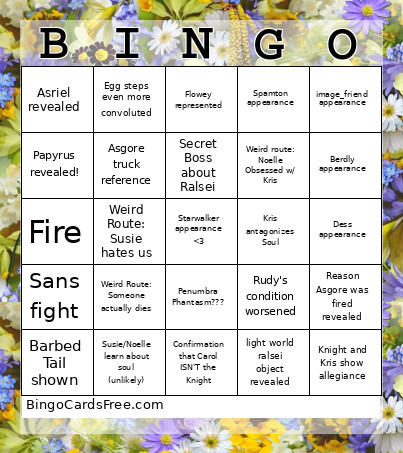 Deltarune Chapter 5 Bingo Card