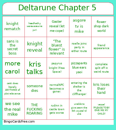 Deltarune Chapter 5 Bingo Card