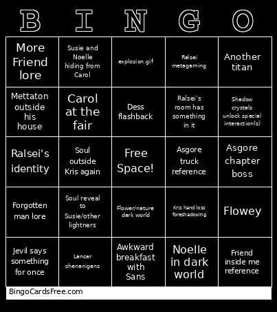 Deltarune Chapter 5 Bingo Card