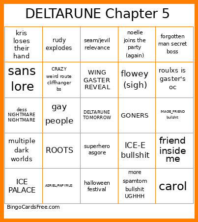 Deltarune Chapter 5 Bingo Card