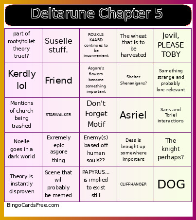 Deltarune Chapter 5 Bingo Card 2