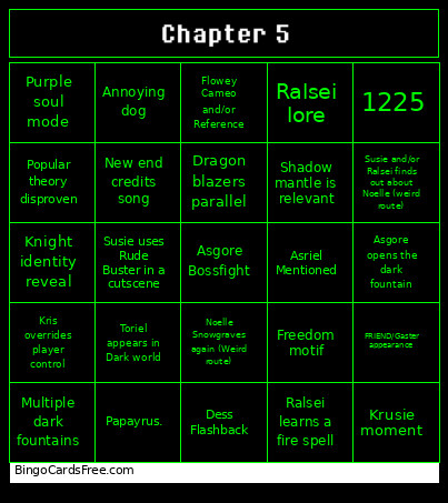 Deltarune Chapter 5 Bingo Card 2