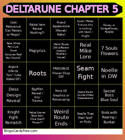Deltarune Chapter 5 Bingo Card