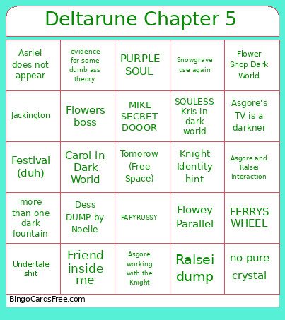 Deltarune Chapter 5 Bingo Card