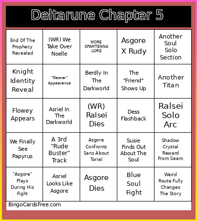 Deltarune Chapter 5 Bingo Card 3