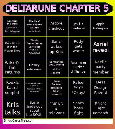 Deltarune Chapter 5 Bingo Card