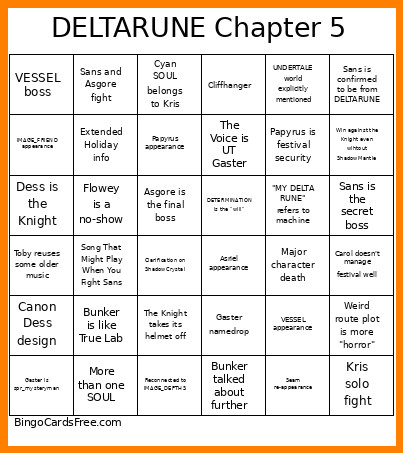 DELTARUNE Chapter 5 Bingo Card