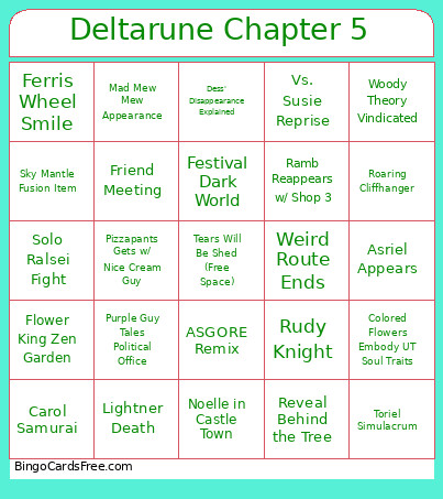 Deltarune Chapter 5 Bingo Card