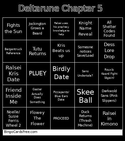 Deltarune Chapter 5 Bingo Card