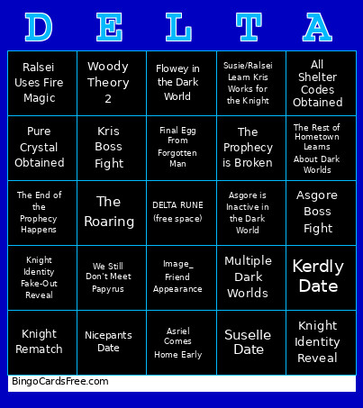 Deltarune Chapter 5 Bingo Card
