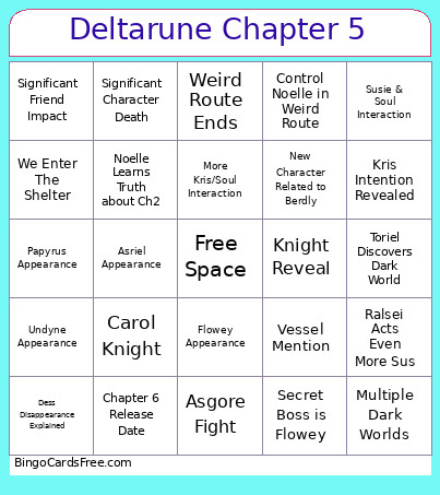 Deltarune Chapter 5 Bingo Card 2
