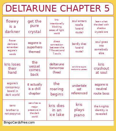 Deltarune Chapter 5 Bingo Card