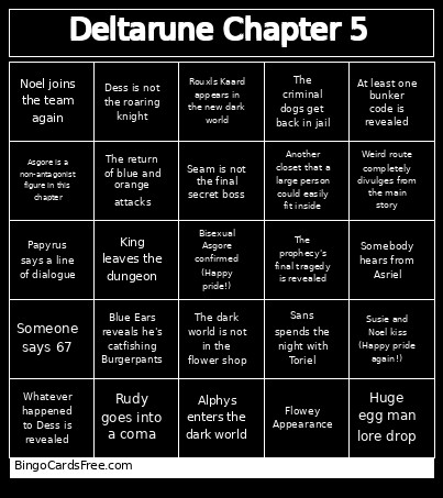 Deltarune Chapter 5 Bingo Card 3