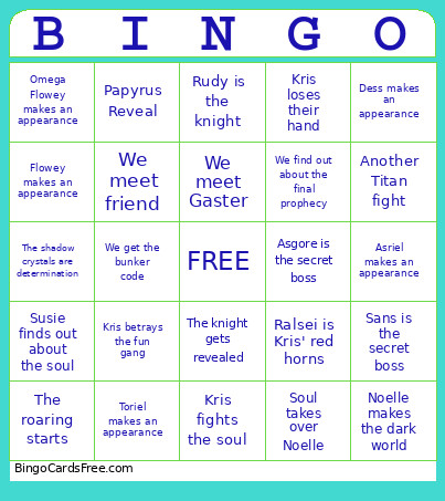 Deltarune Chapter 5 Bingo Card 4