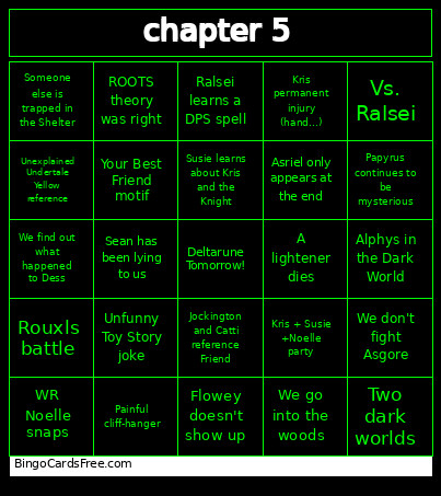 Deltarune Chapter 5 Bingo Card 2