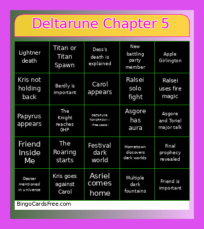 Deltarune Chapter 5 Bingo Card 2