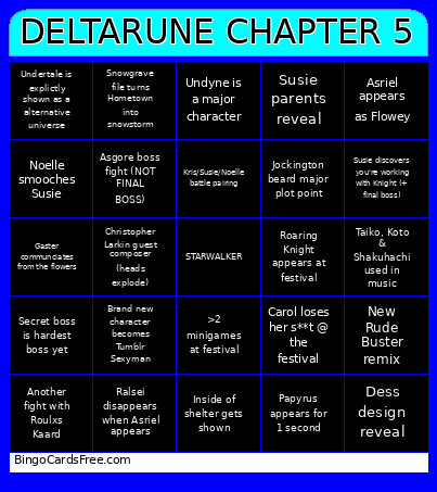 Deltarune Chapter 5 Bingo Card
