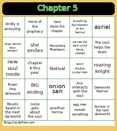 Deltarune Chapter 5 Bingo Card