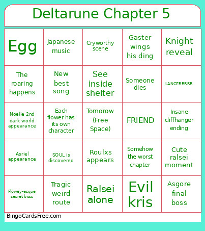 Deltarune Chapter 5 Bingo Card