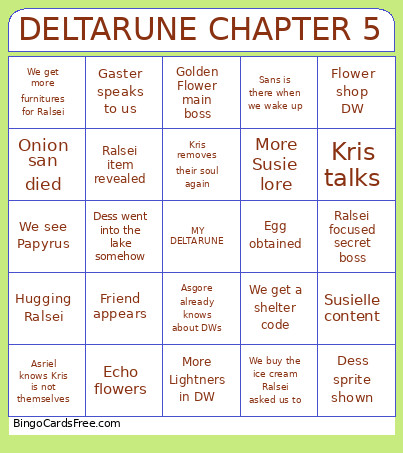 Deltarune Chapter 5 Bingo Card