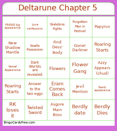 Deltarune Chapter 5 Bingo Card 3