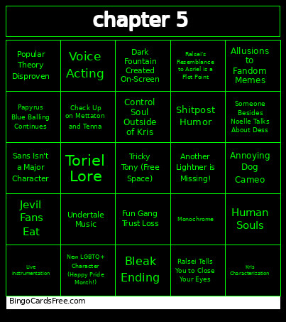 Deltarune Chapter 5 Bingo Card