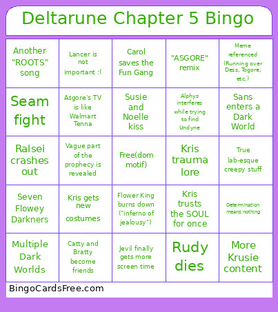 Deltarune Chapter 5 Bingo Card