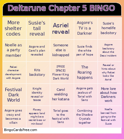 Deltarune Chapter 5 Bingo Card