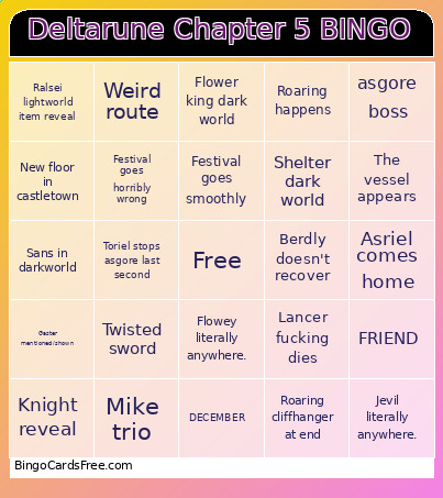 Deltarune Chapter 5 Bingo Card