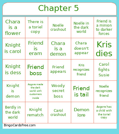 Deltarune Chapter 5 Bingo Card