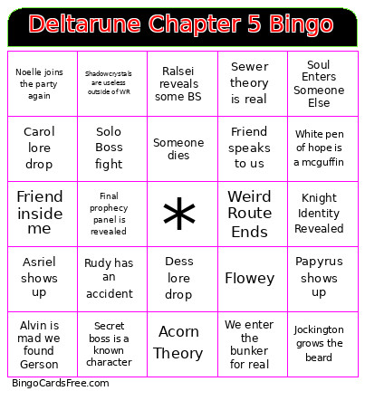 Deltarune Chapter 5 Bingo Card 5