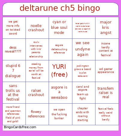 Deltarune Chapter 5 Bingo Card 3