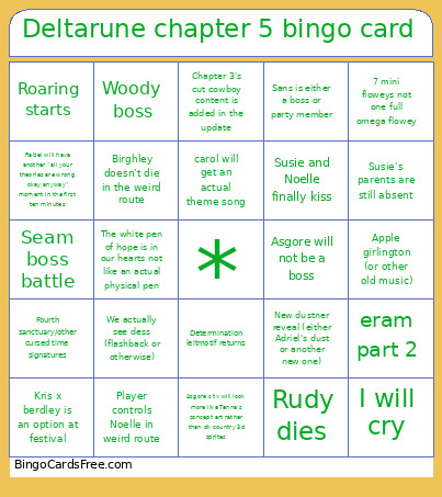 Deltarune Chapter 5 Bingo Card 2