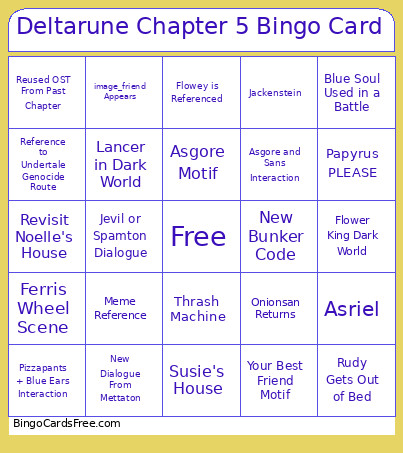 Deltarune Chapter 5 Bingo Card