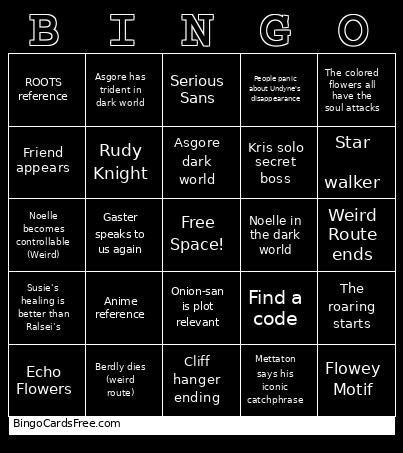 Deltarune Chapter 5 Bingo Card 2