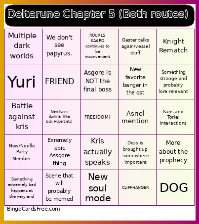 Deltarune Chapter 5 (Both Routes) Bingo Card