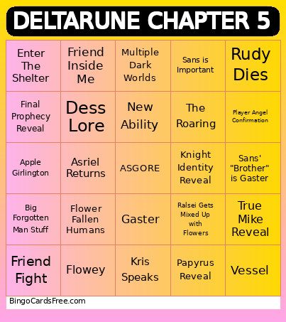 Deltarune Chapter 5 Predictions Bingo Card 2