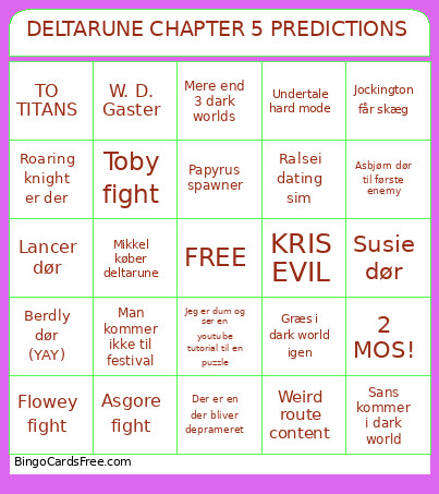 DELTARUNE CHAPTER 5 PREDICTIONS Bingo Card