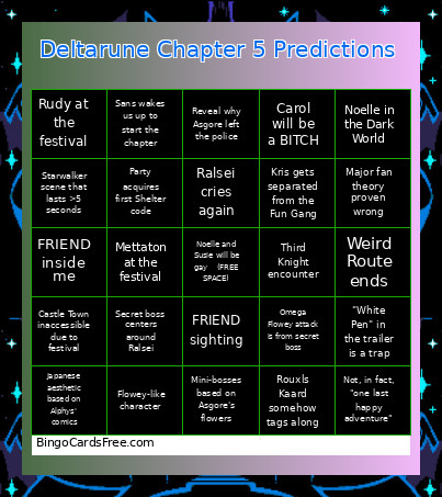 Deltarune Chapter 5 Predictions Bingo Card